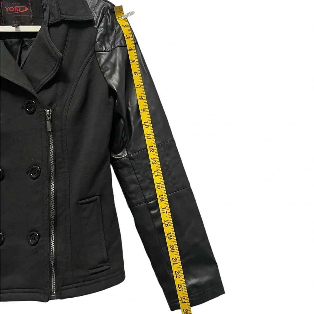 YOKI WOMENS BLACK FLEECE AND FAUX LEATHER JACKET COAT SIZE SMALL - Picture 7 of 13